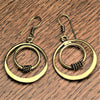 Handmade nickel free pure brass, double nested circle, drop hook earrings designed by OMishka.