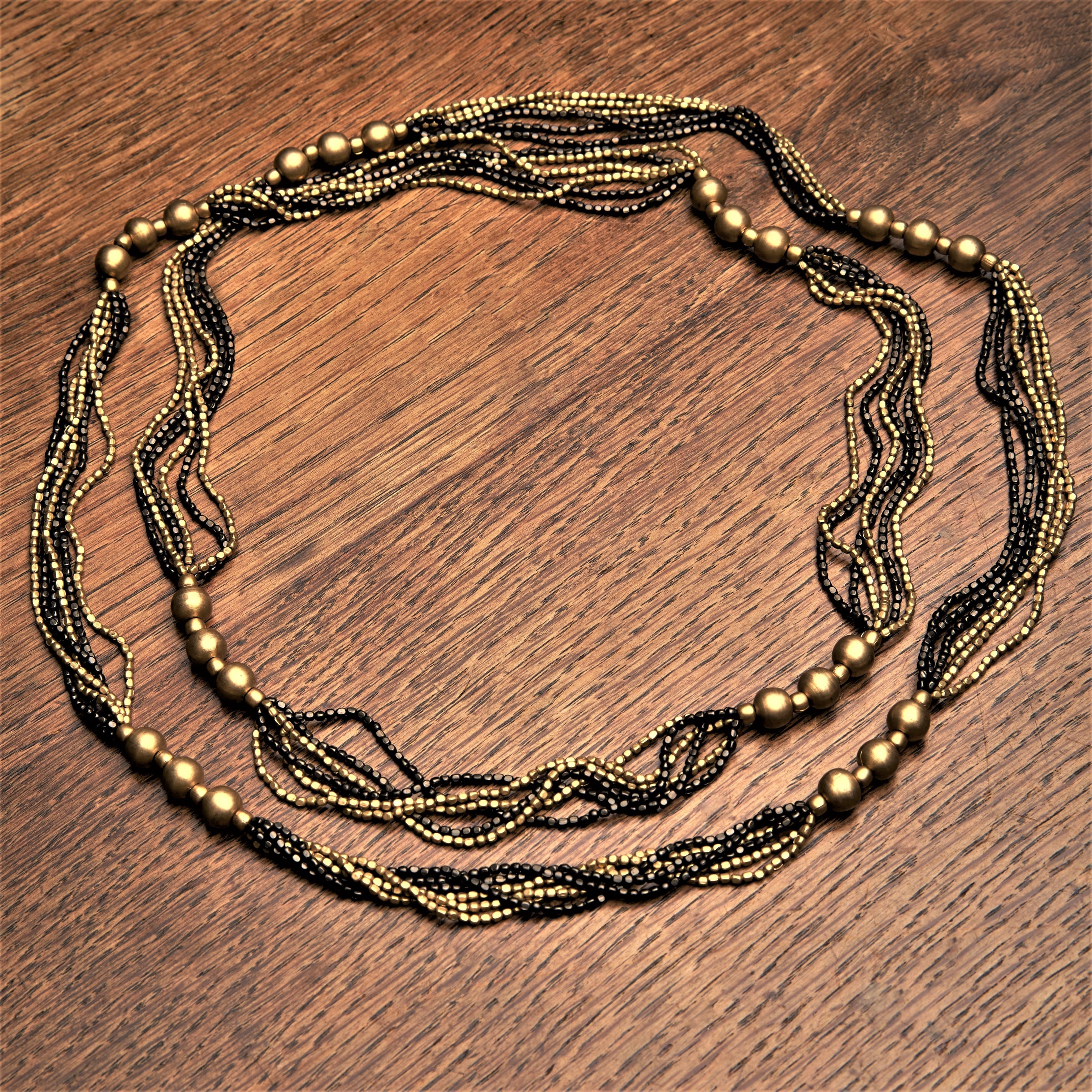 Multi Strand Beaded Necklace Designs Long Striped Golden Black