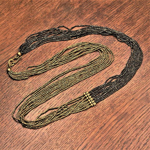 Striped Golden & Black Beaded Strand Necklace