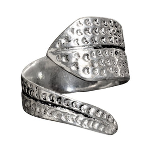 An adjustable, nickel free solid silver, chunky dotted wrap ring designed by OMishka.