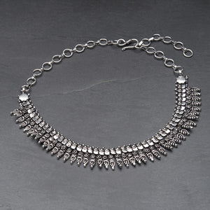 Handmade and nickel free, silver toned white metal, tribal decorative beaded, adjustable choker chain necklace designed by OMishka.