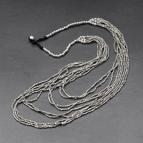 Simple Long Single Strand Silver Beaded Necklace