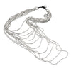 Silver Beaded Long Multi Strand Necklace