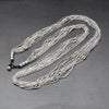 Handmade nickel free silver, tiny cube and smooth barrel beaded, long multi strand necklace designed by OMishka.