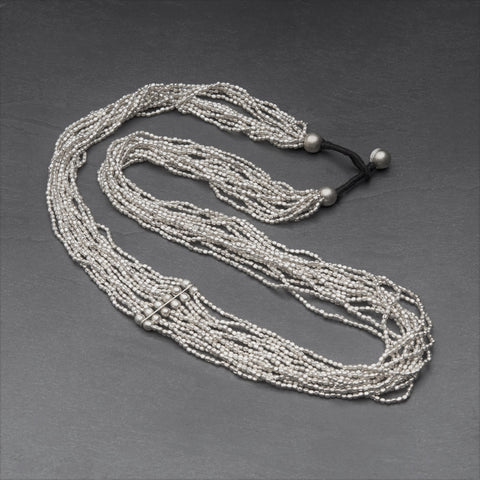 Long Single Strand Silver Beaded Wrap Necklace