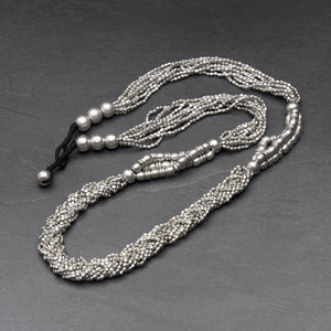 Handmade nickel free silver, tiny cube beaded, chunky, woven multi strand necklace designed by OMishka.