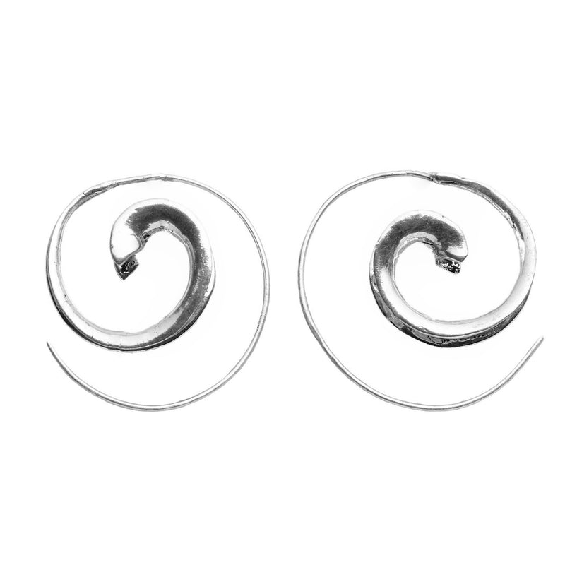 Handmade nickel free solid silver, concave shaped spiral wave hoop earrings designed by OMishka.