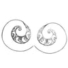 Handmade nickel free solid silver, dainty, crescent and swirl patterned spiral hoop earrings designed by OMishka.