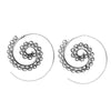 Handmade nickel free solid silver, tiny circle and dot patterned, dainty spiral hoop earrings designed by OMishka.