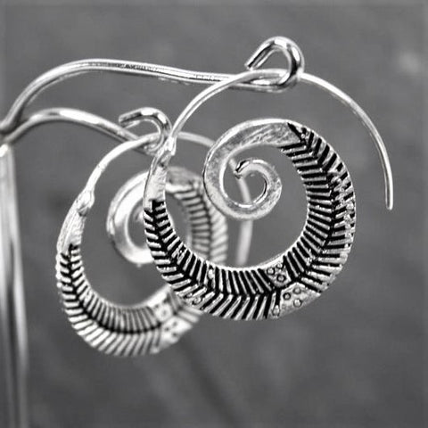 Pure Brass Spiral Feather Hoop Earrings