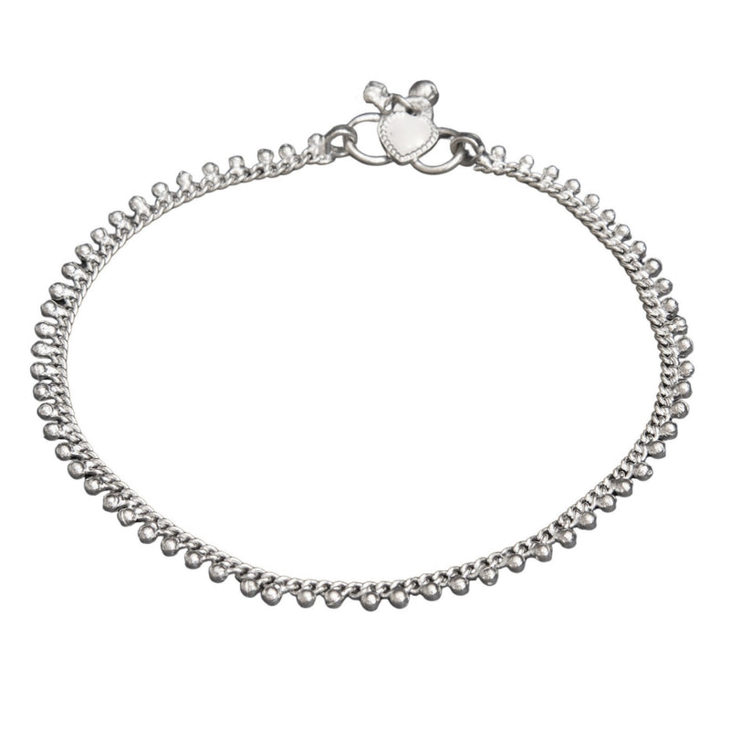 A simple, nickel free solid silver, fine beaded ankle chain designed by OMishka.