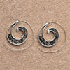 Handmade nickel free solid silver, floral cut out detailed, spiral hoop earrings designed by OMishka.