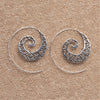 Handmade nickel free solid silver, cut out ivy vine, spiral hoop earrings designed by OMishka.