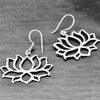 Handmade nickel free solid silver, large open lotus flower, drop hook earrings designed by OMishka.