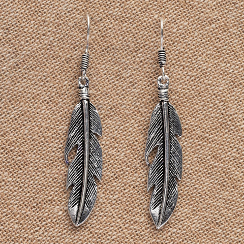 Long Silver Angel Wing Drop Earrings