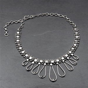 Handmade and nickel free, silver toned white metal, decorative open teardrop, adjustable chain choker necklace designed by OMishka.