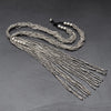 Handmade nickel free silver, tiny cube and round beaded, plaited, long drop multi strand necklace designed by OMishka.