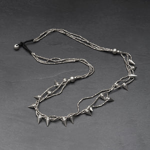 Handmade nickel free silver, tiny cube beaded and spike rivet stud, multi strand necklace designed by OMishka.