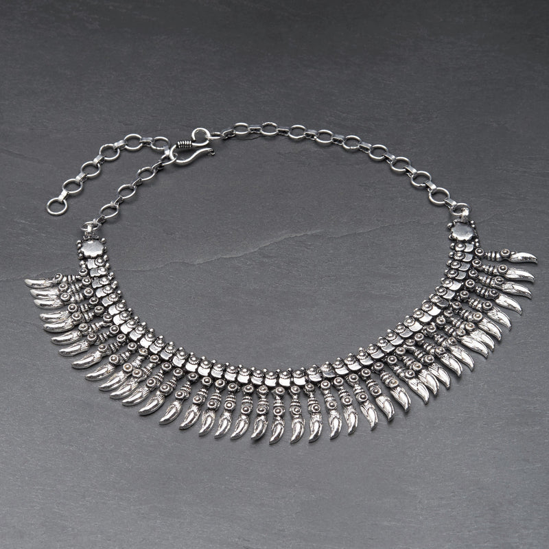 Silver Tribal Spike Adjustable Choker Necklace - OMishka