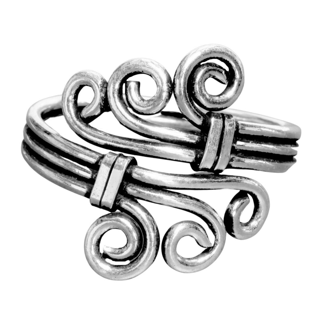 An adjustable, nickel free solid silver, triple wave wrap ring designed by OMishka.