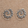 Handmade nickel free solid silver, crested ocean wave detailed spiral hoop earrings designed by OMishka.