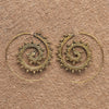 Handmade nickel free pure brass, tribal dotted patterned spiral hoop earrings designed by OMishka.
