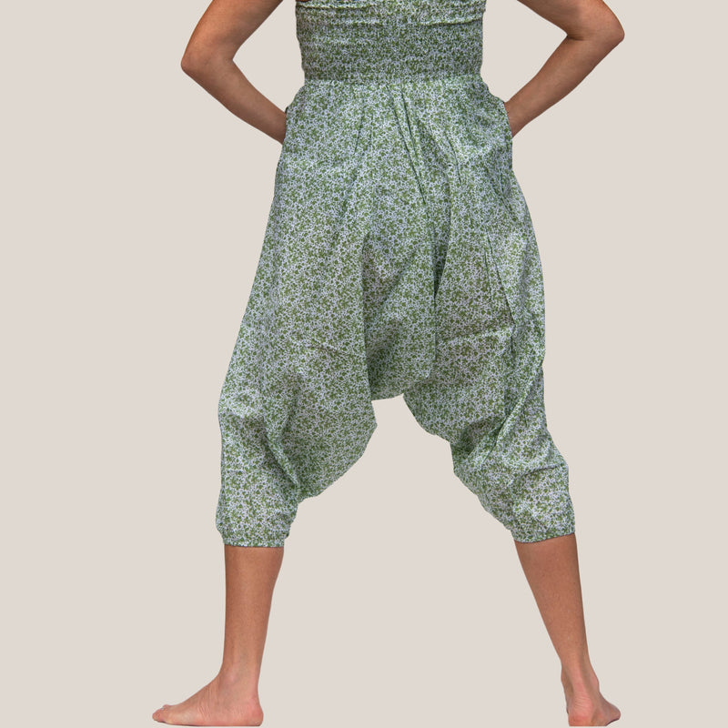 Green Ditsy Flower - Yoga Pants, Harem Trousers & Jumpsuit