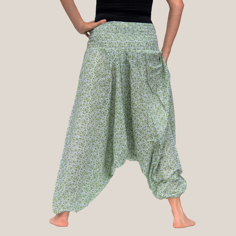 Green Ditsy Flower - Yoga Pants, Harem Trousers & Jumpsuit