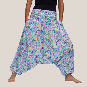 White Ditsy Flower - Yoga Pants, Harem Trousers & Jumpsuit
