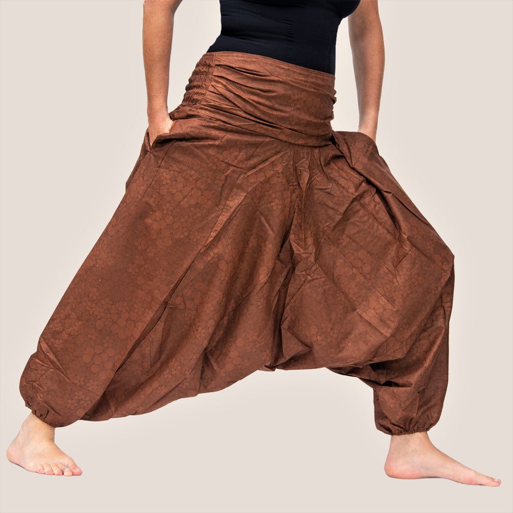 Brown Flower Spiral - Yoga Pants, Harem Trousers & Jumpsuit