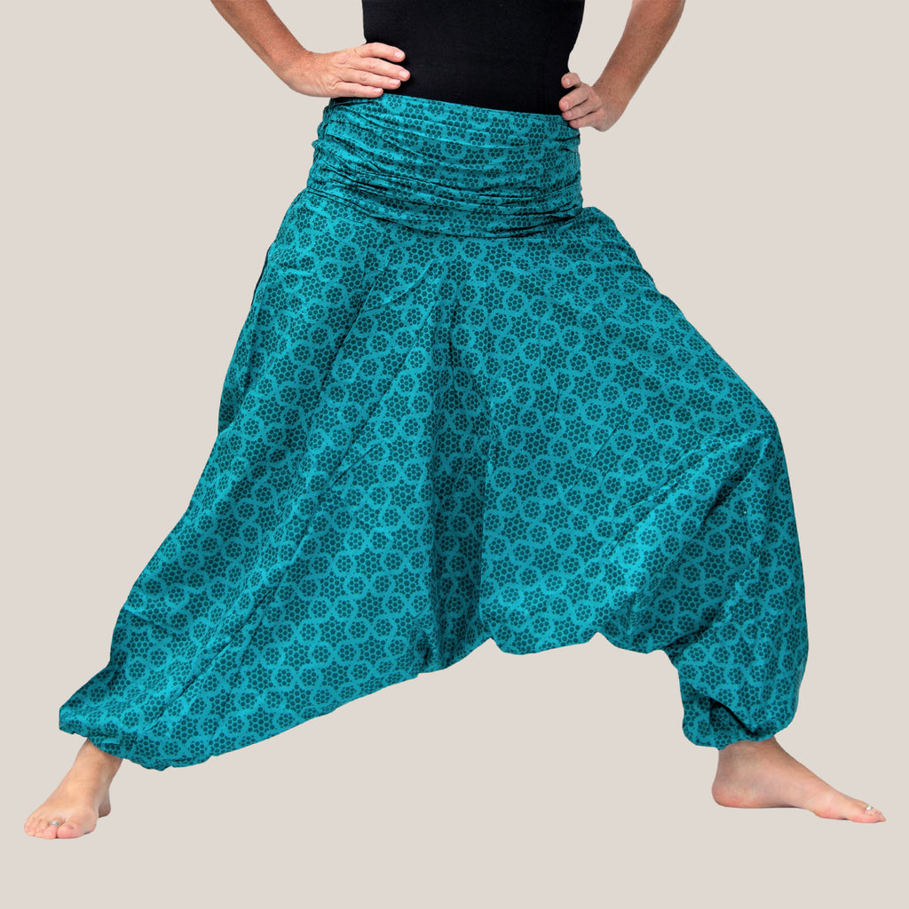 Teal Honeycomb - Yoga Pants, Harem Trousers & Jumpsuit