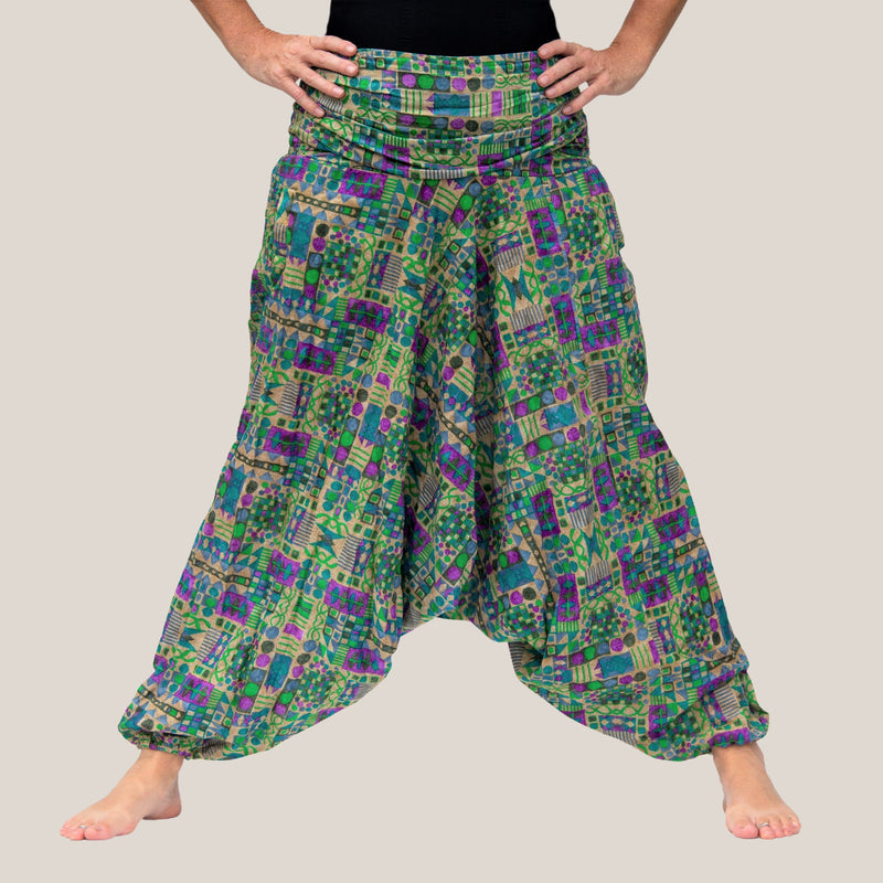 Green Geometric - Yoga Pants, Harem Trousers & Jumpsuit