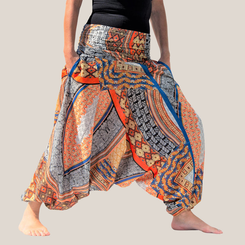 Orange Floral Print Thai Harem Pants