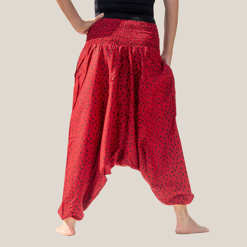 Red Flower Shell - Yoga Pants, Harem Trousers & Jumpsuit