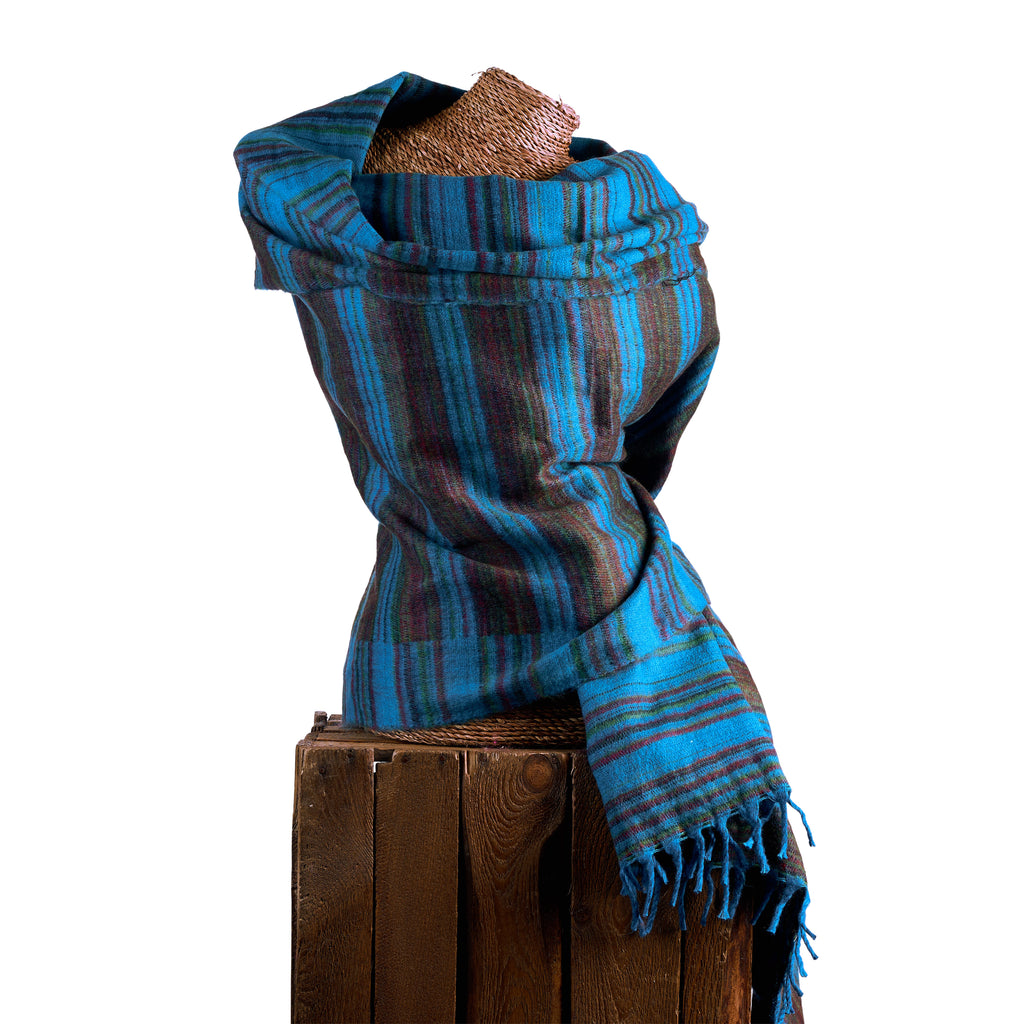 Soft Woven Recycled Acry-Yak Large Blue Shawl - 43