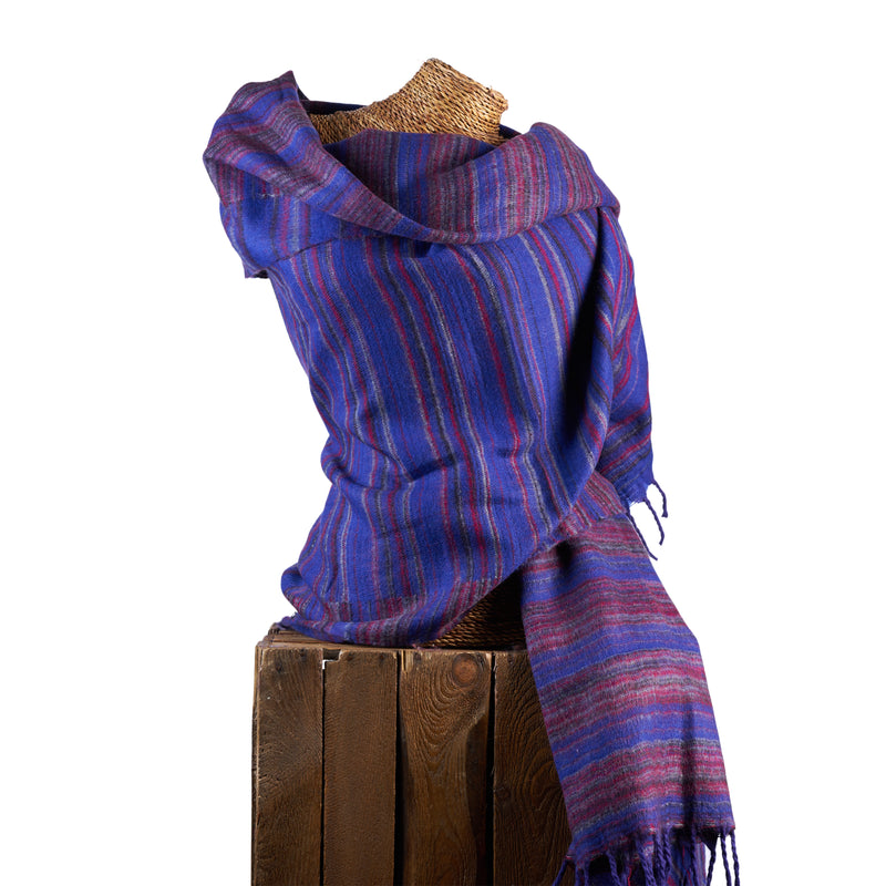 Soft Woven Recycled Acry-Yak Large Blue Shawl - 46