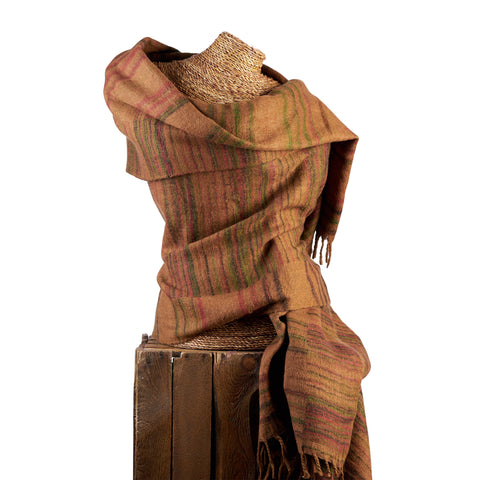 Soft Woven Recycled Acry-Yak Large Brown Shawl - 16