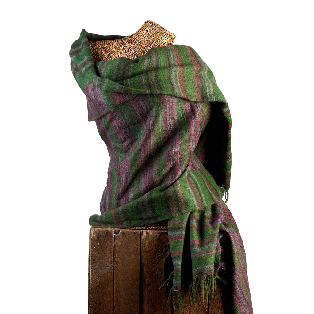 Soft Woven Recycled Acry-Yak Large Green Shawl - 06
