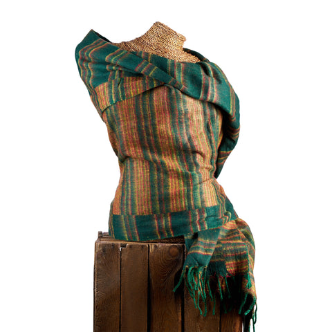 Soft Woven Recycled Acry-Yak Large Green Shawl - 19