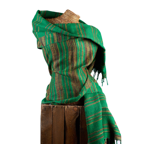 Soft Woven Recycled Acry-Yak Large Green Shawl - 06