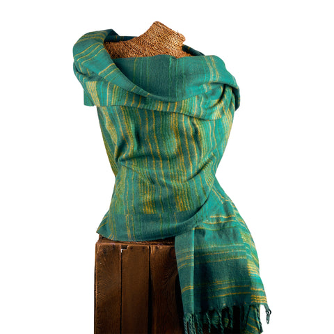 Soft Woven Recycled Acry-Yak Large Green Shawl - 21