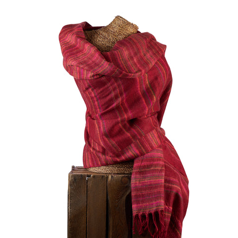 Soft Woven Recycled Acry-Yak Large Red Shawl - 35