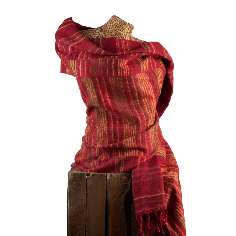 Soft Woven Recycled Acry-Yak Large Red Shawl - 39