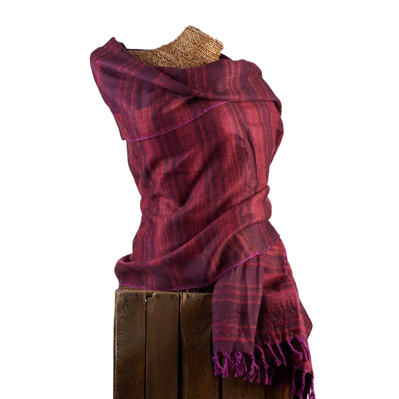 Soft Woven Recycled Acry-Yak Large Red Shawl - 41