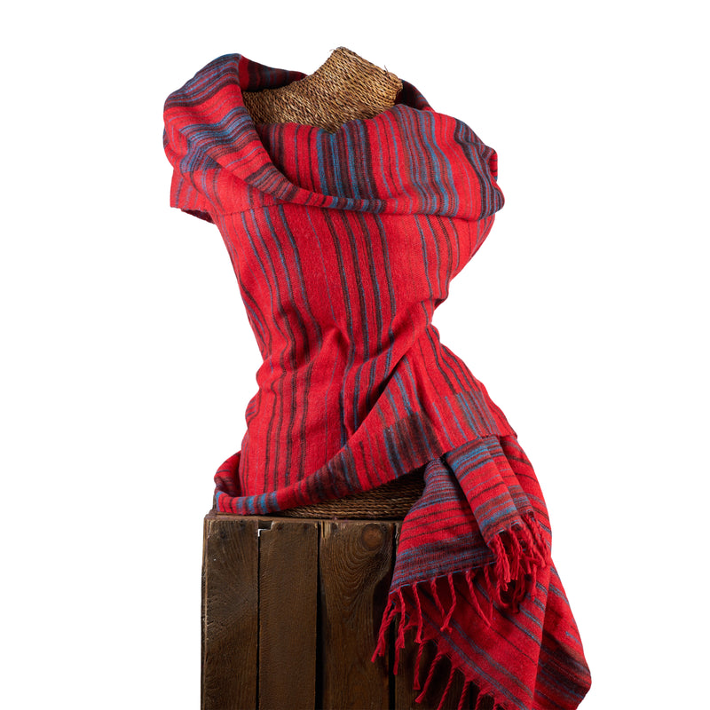Soft Woven Recycled Acry-Yak Large Red Shawl - 33