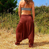 OMishka eco-friendly organic bamboo rust red harem pants adjustable jumpsuit