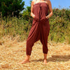 OMishka eco-friendly organic bamboo rust red yoga trousers adjustable jumpsuit