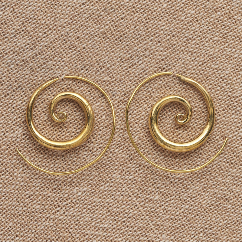 Handmade, nickel free pure brass, thickening shaped spiral hoop earrings designed by OMishka.