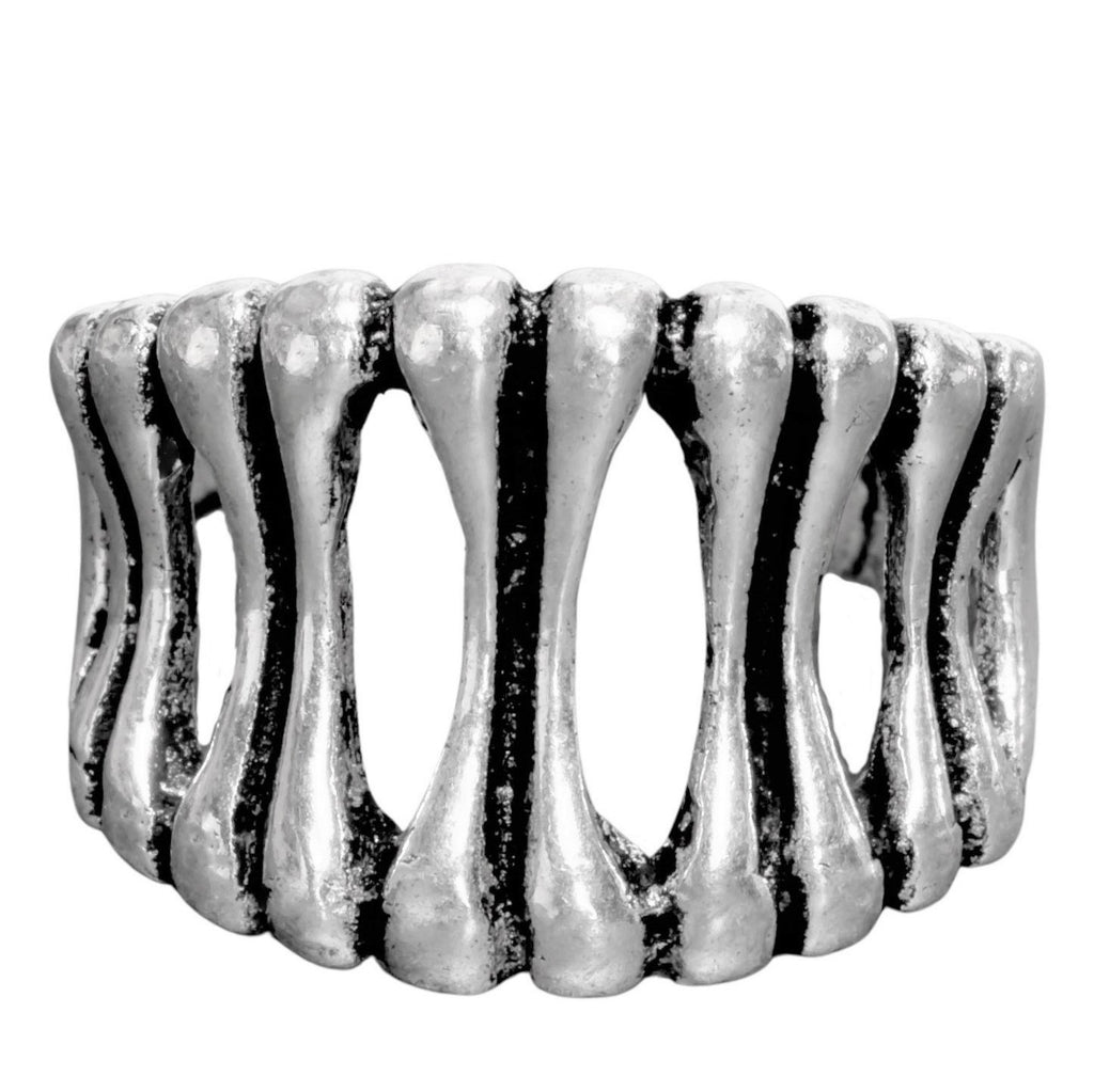 An adjustable, solid silver skeletal bone shaped ring designed by OMishka.