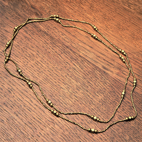 Simple Pure Brass Multi Strand Beaded Necklace